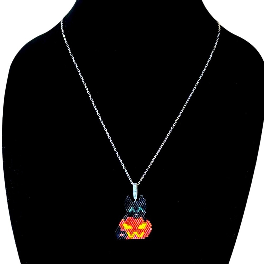 Handcrafted Black Cat & Jack-O’-Lantern Necklace - Perfect Halloween Jewelry - Picture 3 of 4